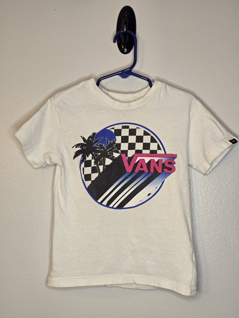 Vans White Tee with Pink & Blue Retro Logo
